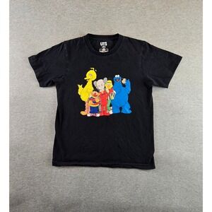 Kaws X Sesame Street‎ T Shirt Mens XXS Black Uniqlo Elmo Cookie Monster Bert